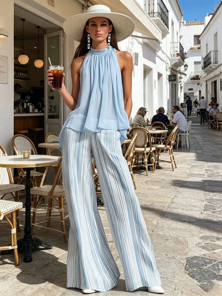 Coastal Blue Chiffon Pants Set