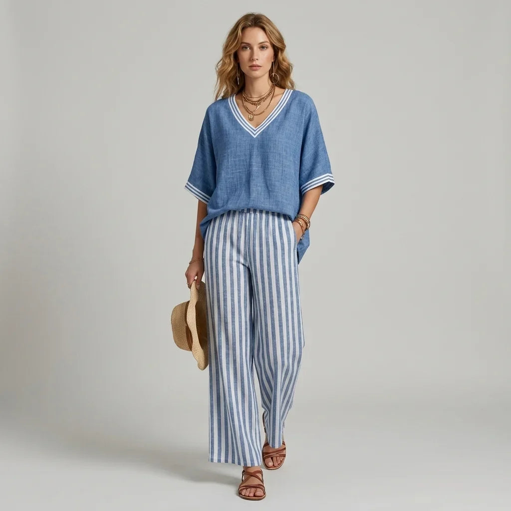 Casual Elegance Striped Pants Set