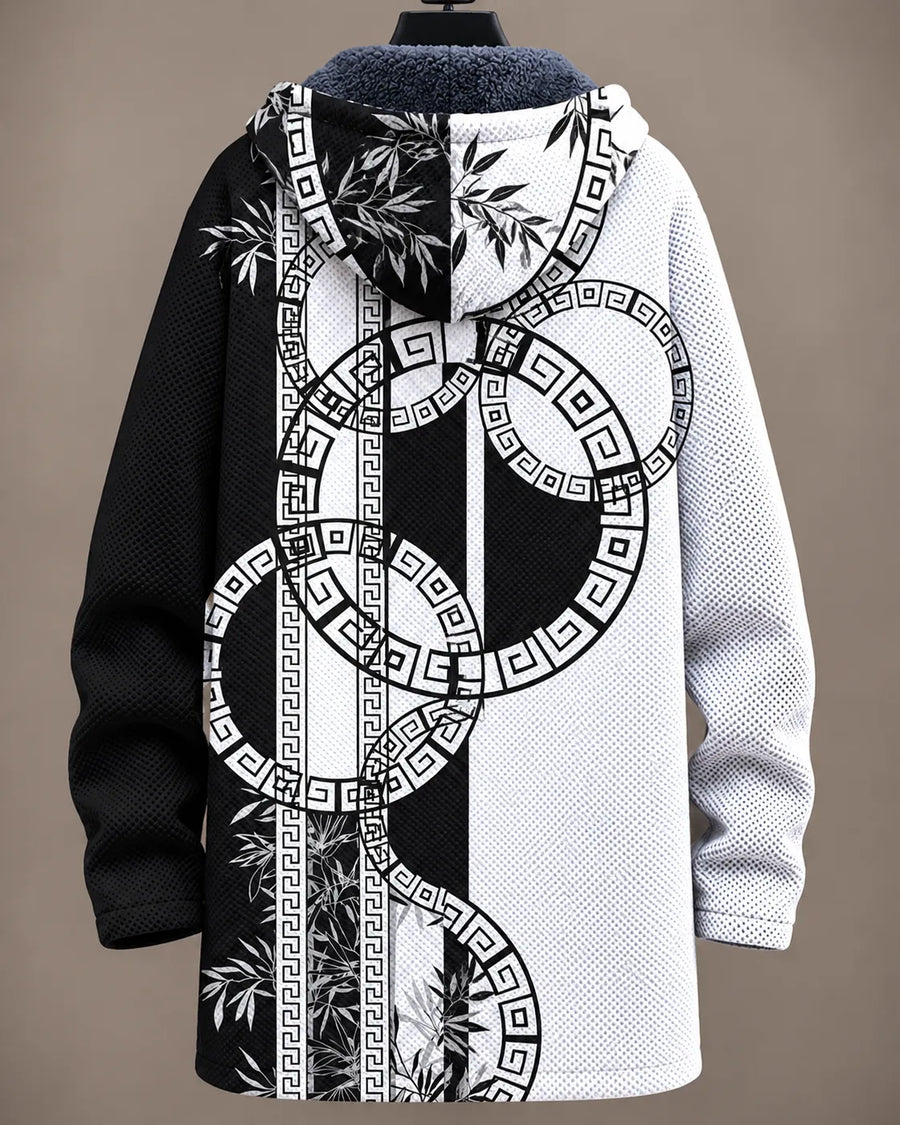 Elara Monochrome Bamboo Motif Hooded Jacket