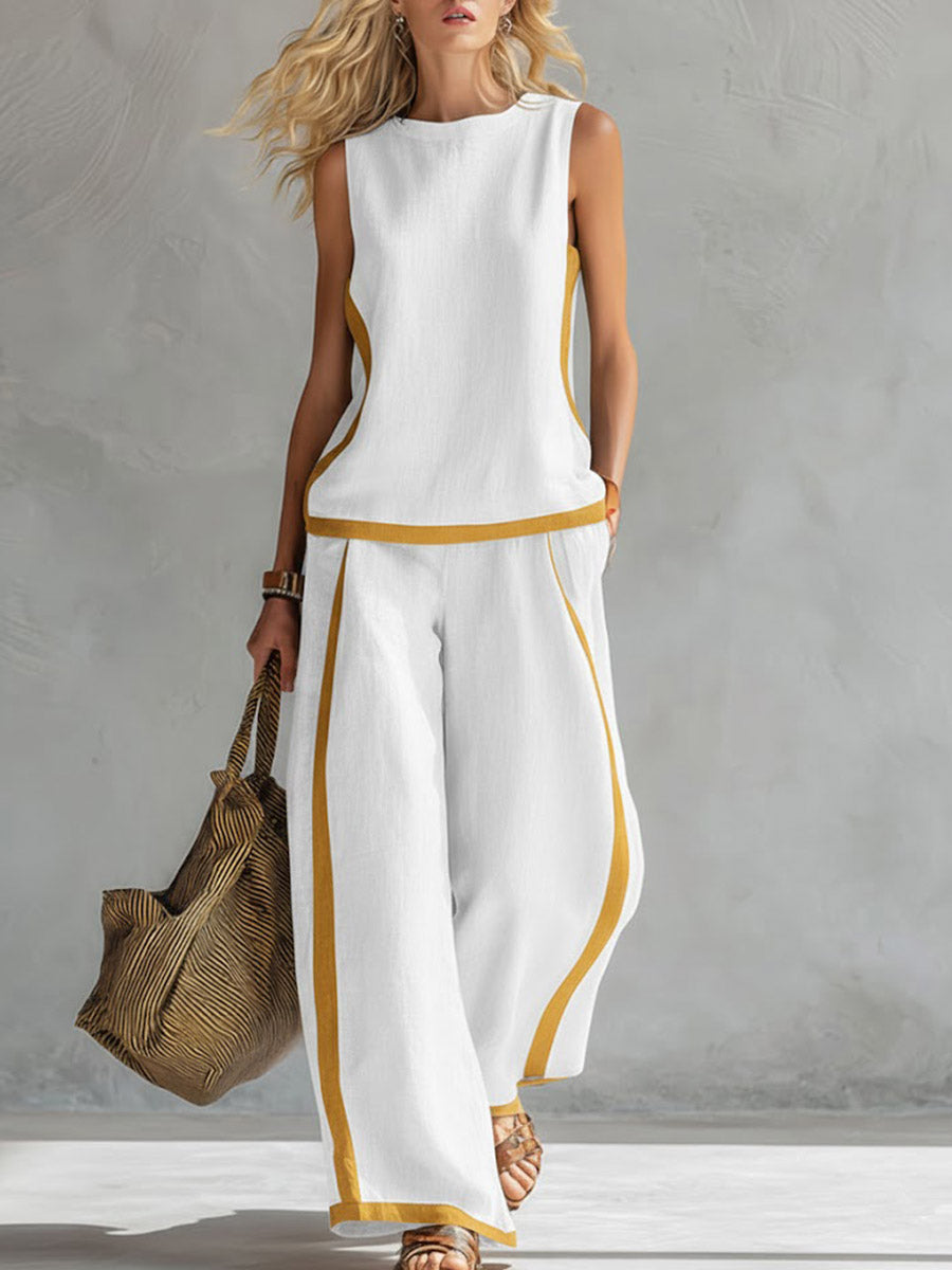 Sleeveless Loose Top And Wide-leg Pants Set