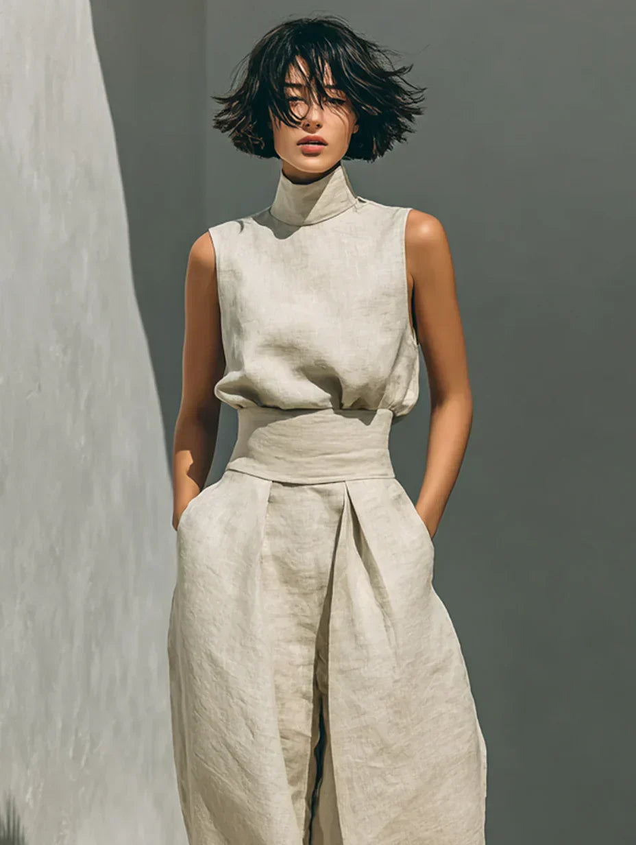 Sleeveless Blouse and Wide-Leg Trousers Set
