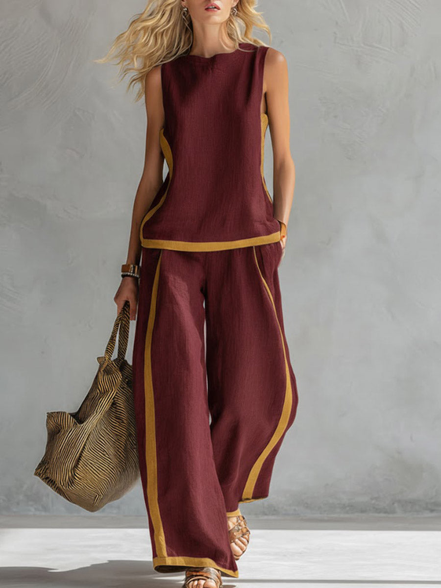 Sleeveless Loose Top And Wide-leg Pants Set