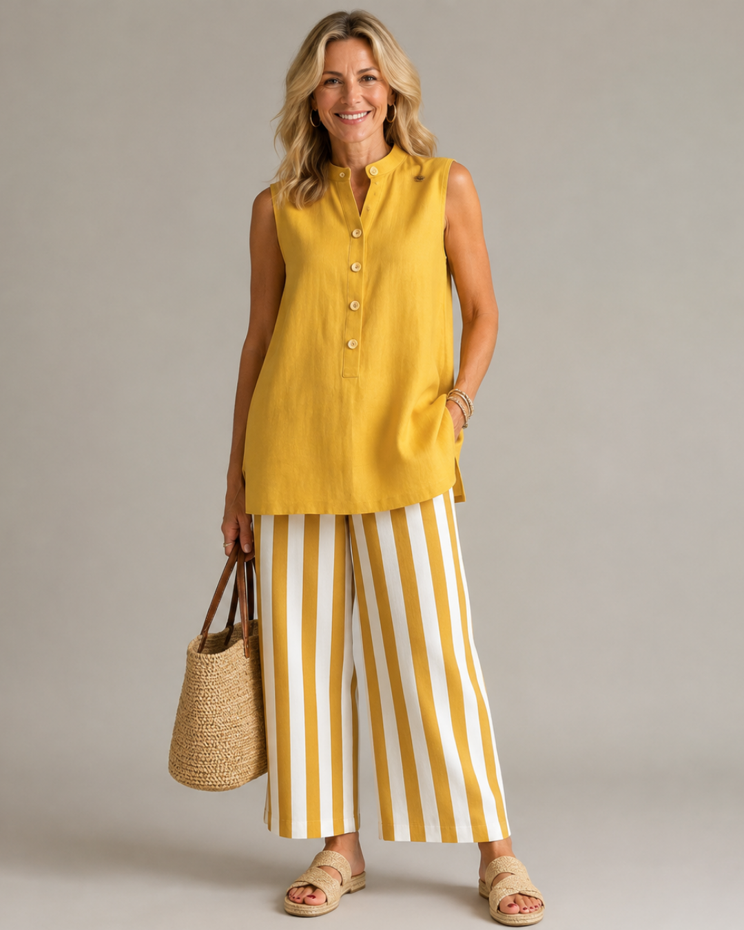 Striped Wide Leg Pants Set