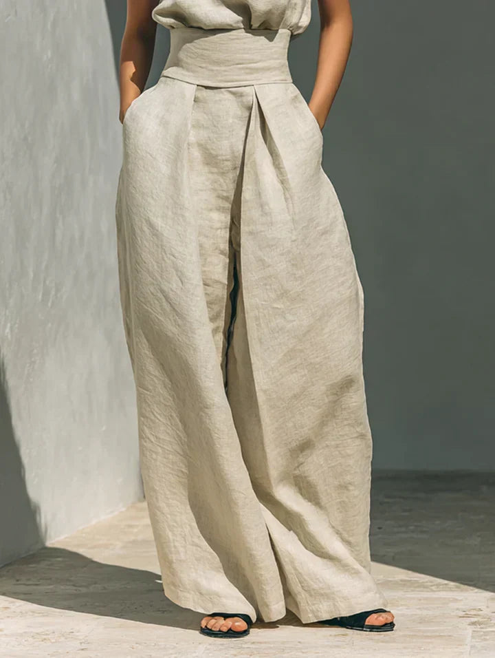 Sleeveless Blouse and Wide-Leg Trousers Set