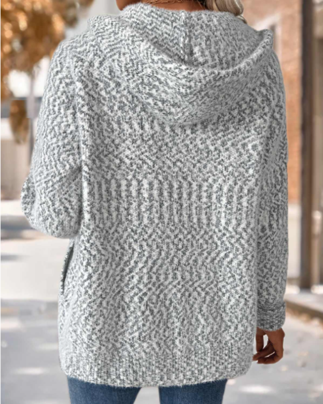 Grey Tummy Coverage Geometric Print Long Sleeve Hooded Cardigan