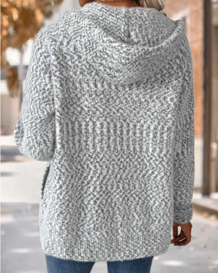 Grey Tummy Coverage Geometric Print Long Sleeve Hooded Cardigan