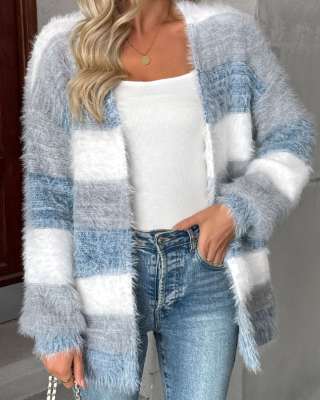 Dusty Blue Tummy Coverage Long Sleeve V Neck Cardigan