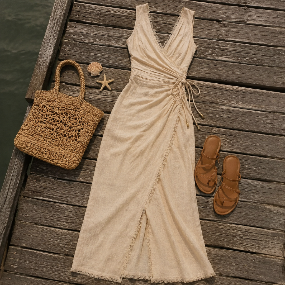 Tatiana | Midi Dress with Crossed Neckline and Lace