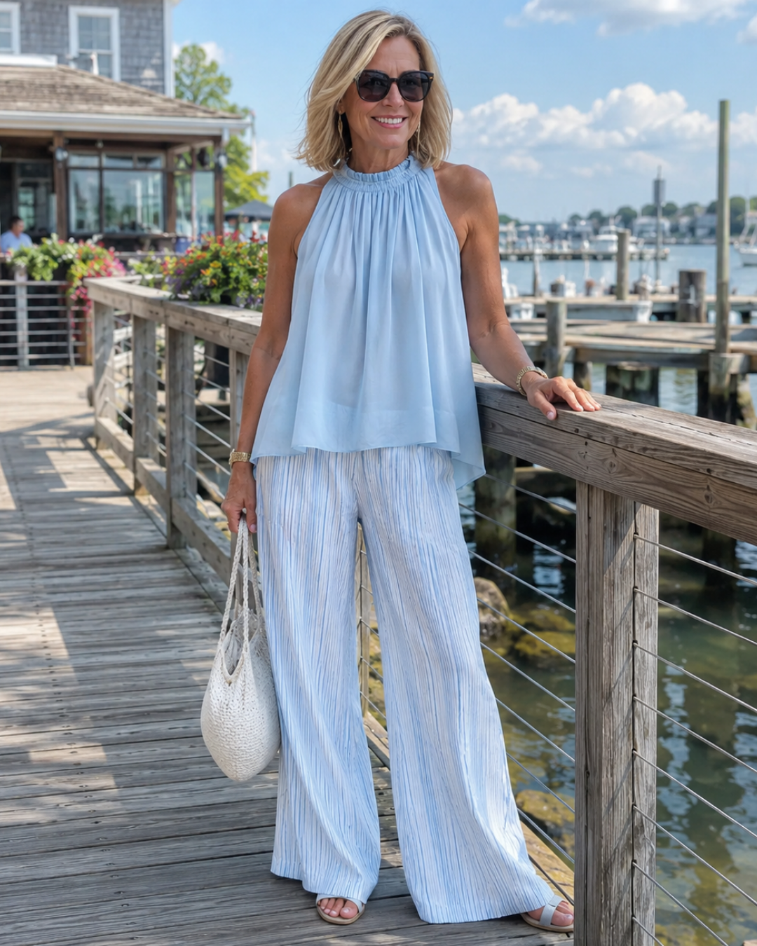 Coastal Blue Chiffon Pants Set