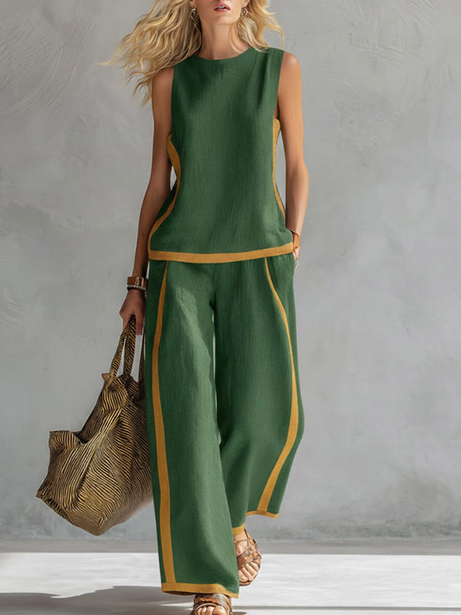 Sleeveless Loose Top And Wide-leg Pants Set