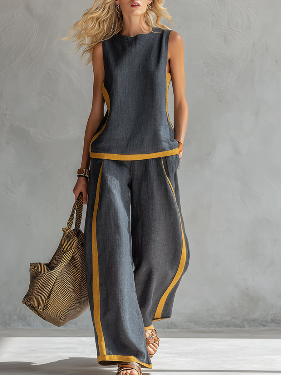 Sleeveless Loose Top And Wide-leg Pants Set