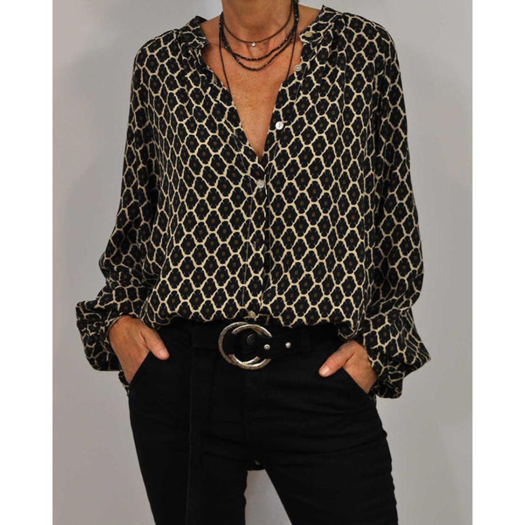Vivienne | Geometric Print V-Neck Blouse