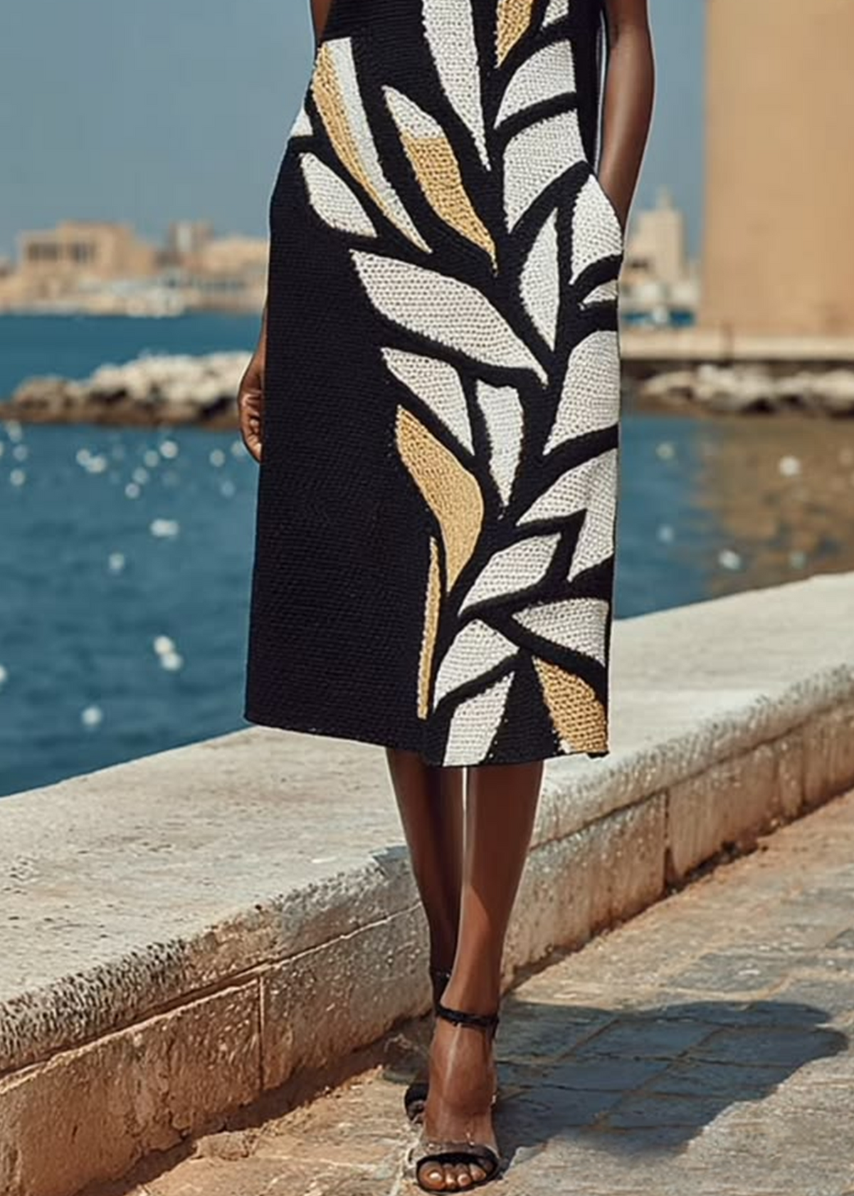 black-sleeveless-midi-dress-with-print