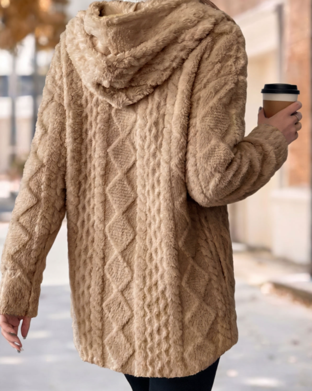 Beige Tummy Coverage Long Sleeve Hooded Coat