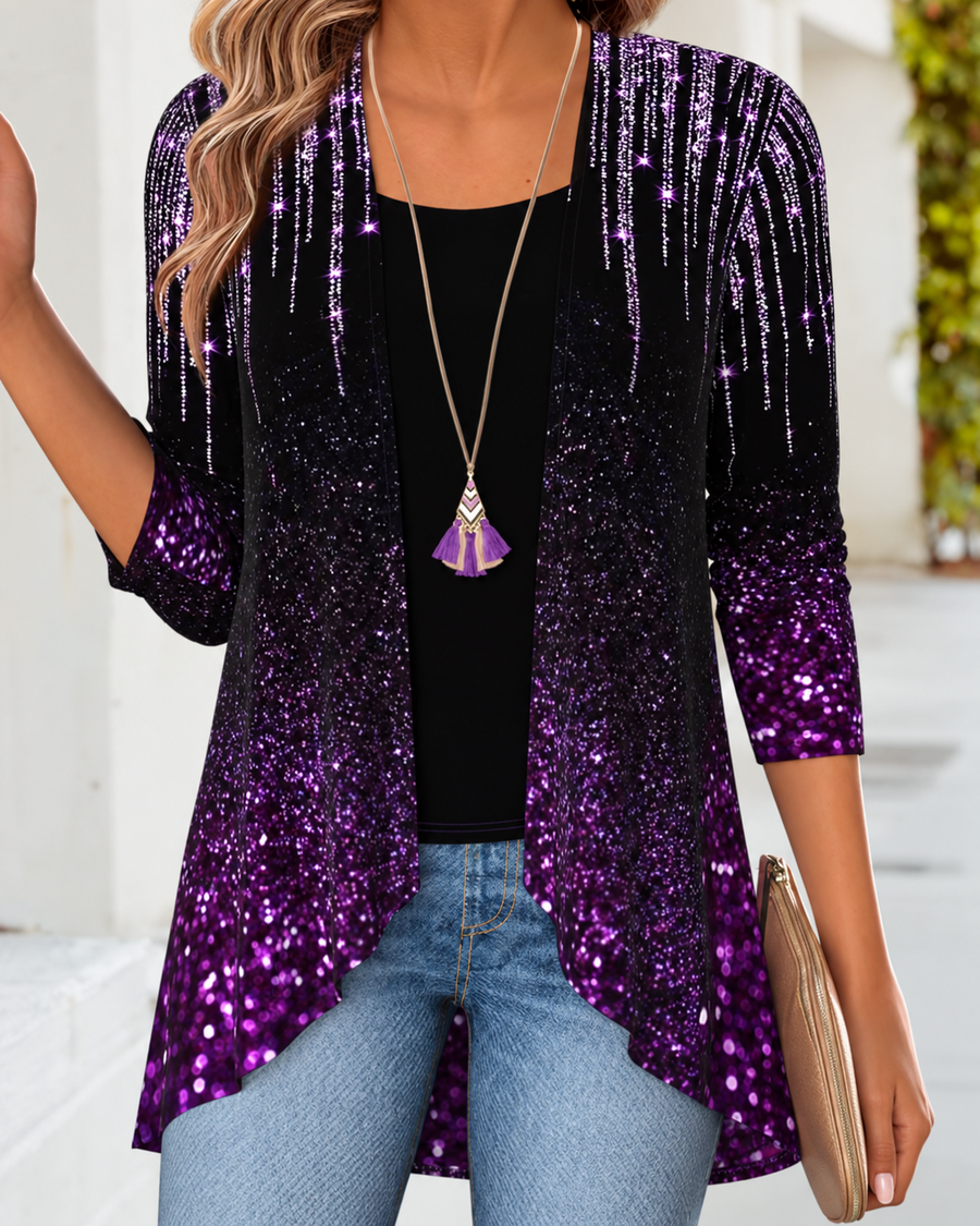 Purple Tummy Coverage Ombre Long Sleeve Lightweight Cardigan