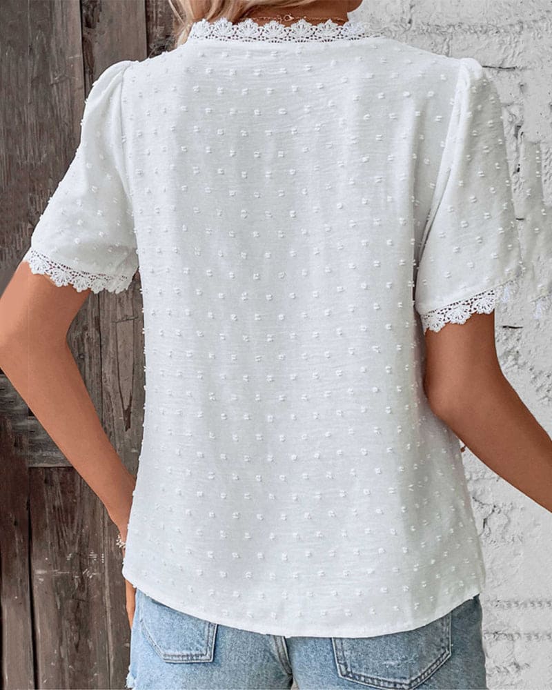 Eloise | White Lace Trim V-Neck Blouse