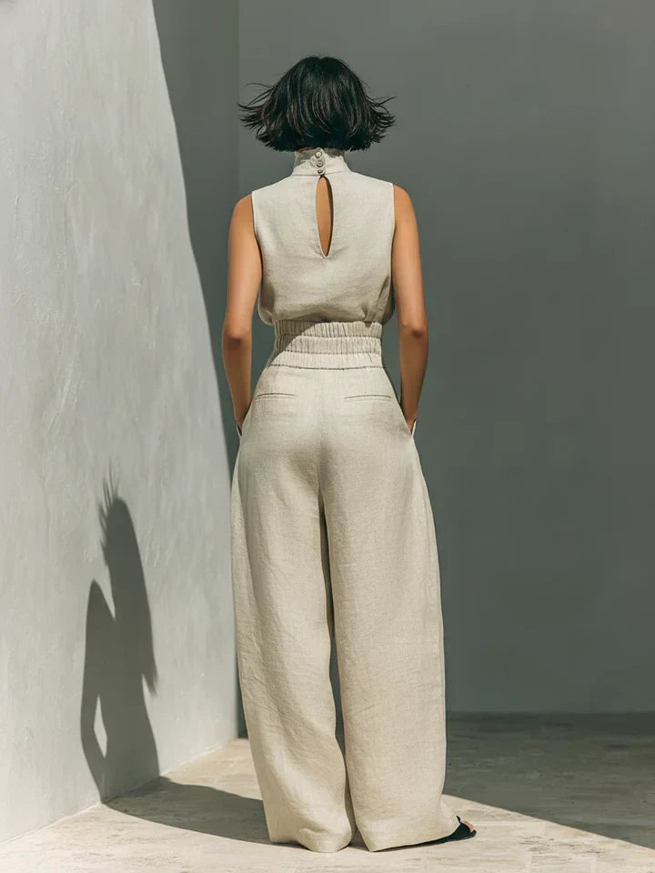 Sleeveless Blouse and Wide-Leg Trousers Set