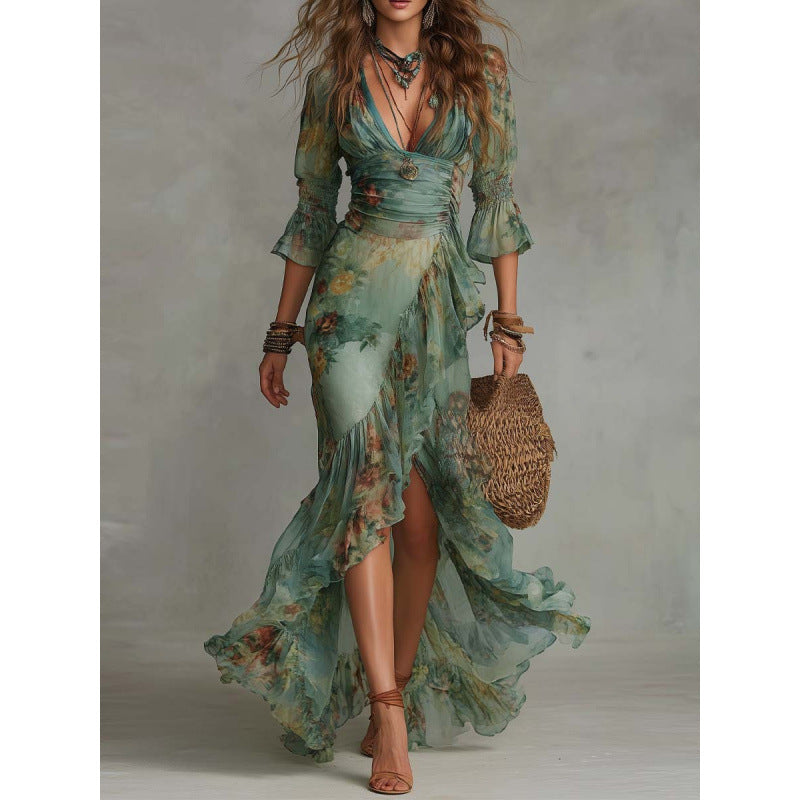 Celeste | Floral Ruffle Wrap Dress