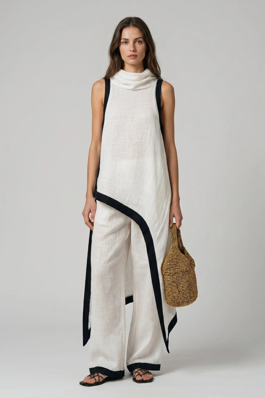 Asymmetric Linen Two-Piece Set