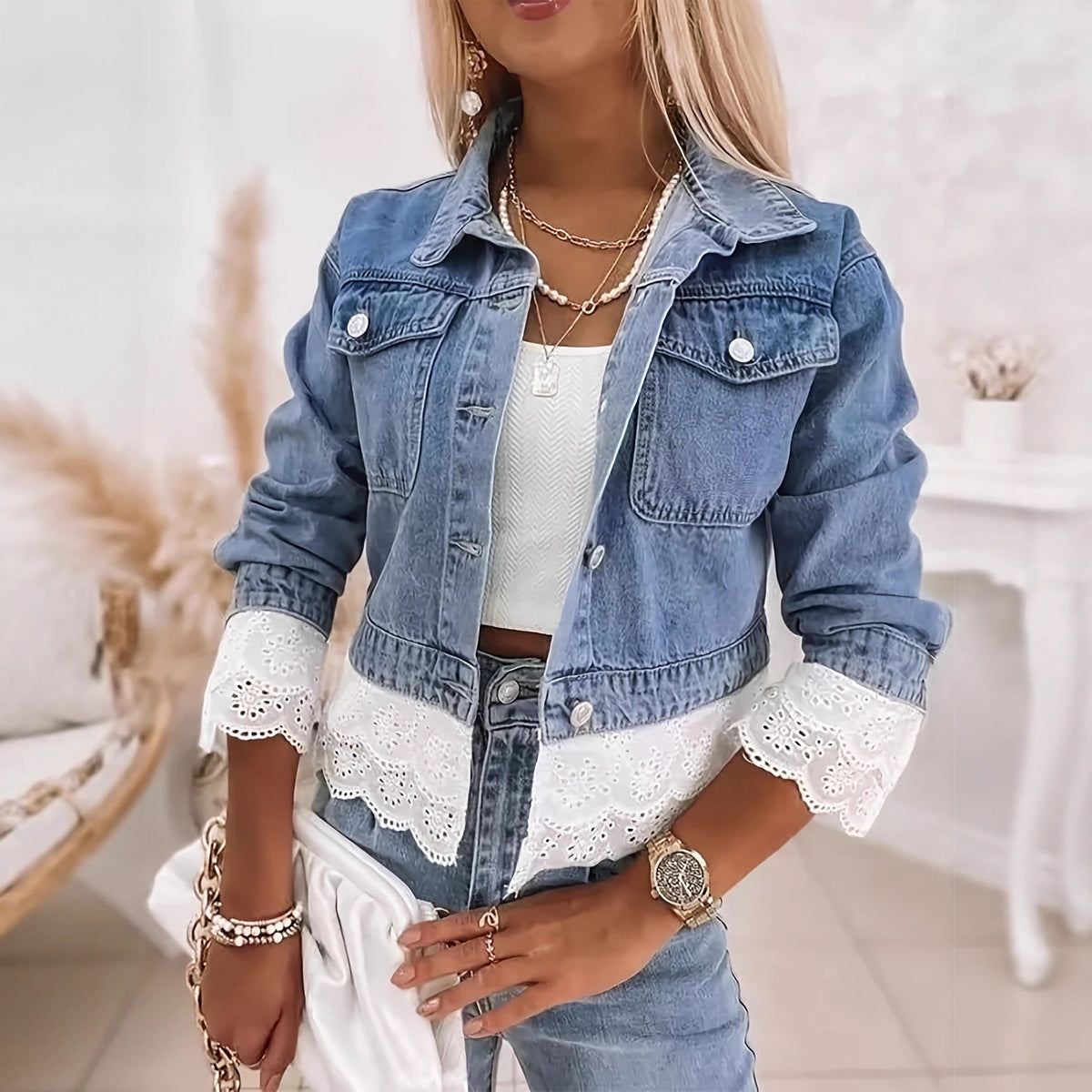 Winnie™ — Eyelet Lace Denim Jacket