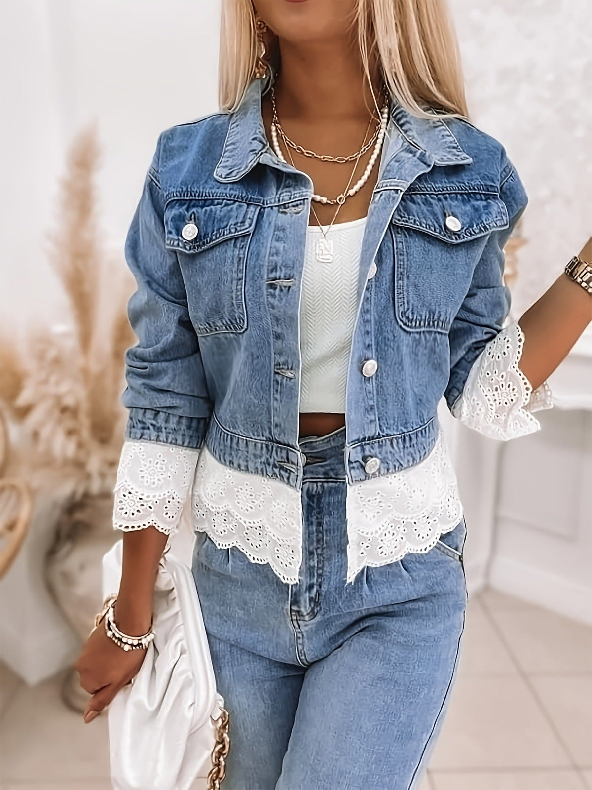 Winnie™ — Eyelet Lace Denim Jacket
