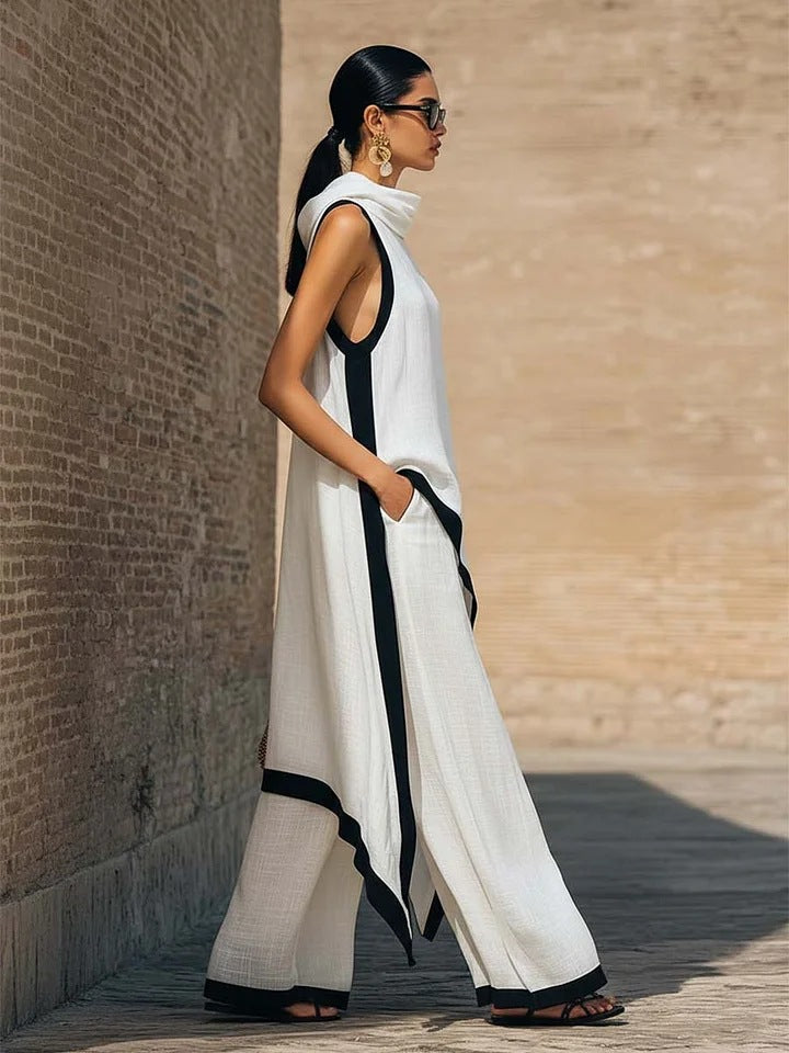 Asymmetric Linen Two-Piece Set