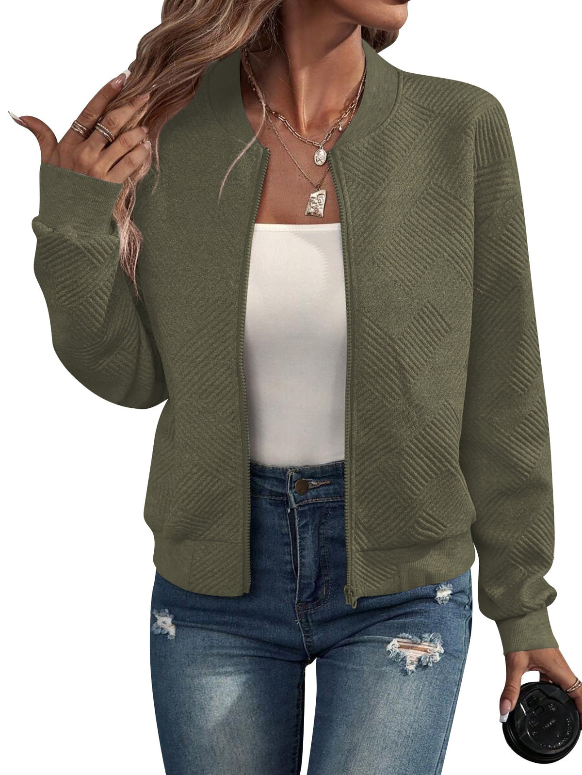 Mireya Jacquard Zip-Up Bomber Jacket
