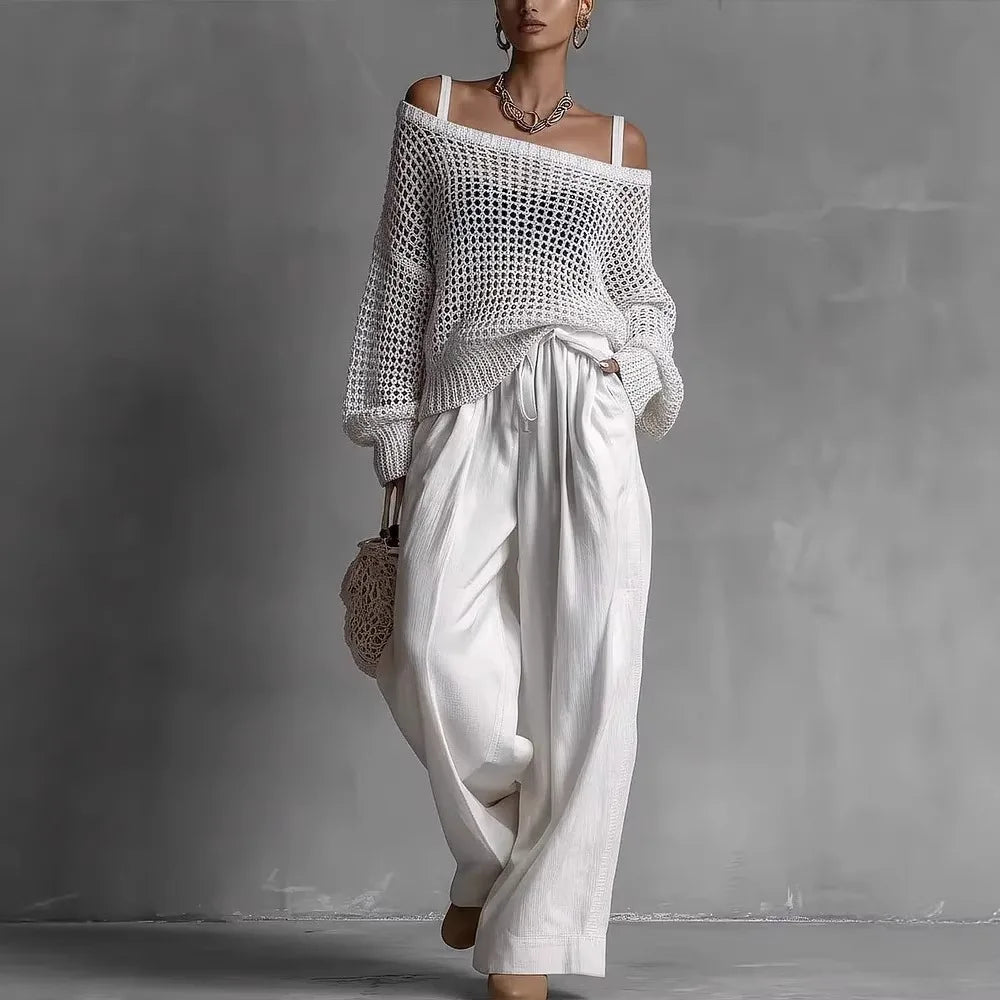 Off-shoulder Two Piece Pants Set