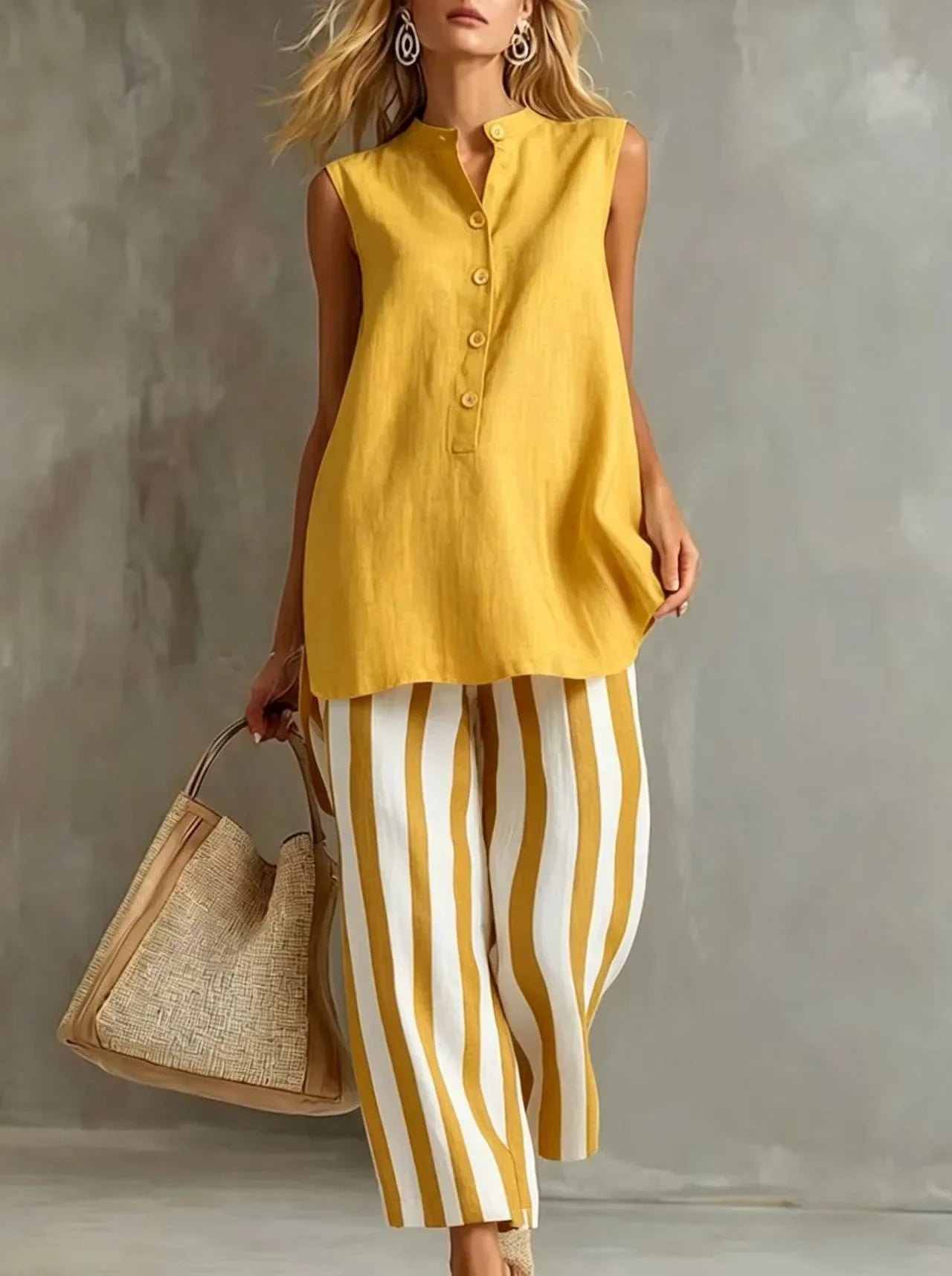 Striped Wide Leg Pants Set