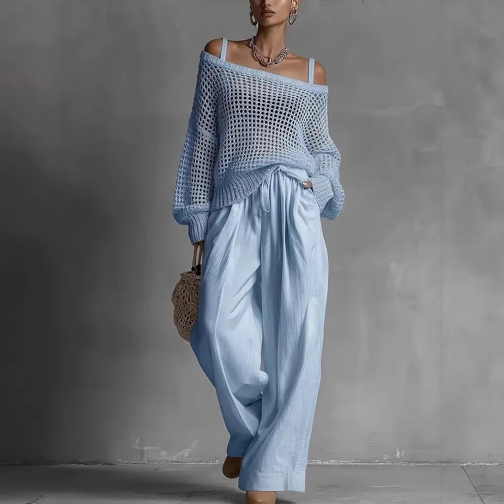 Off-shoulder Two Piece Pants Set