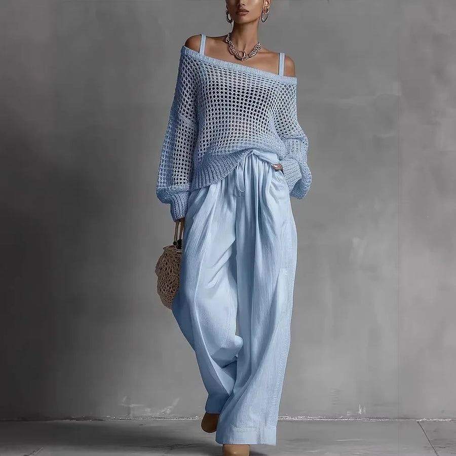Off-shoulder Two Piece Pants Set