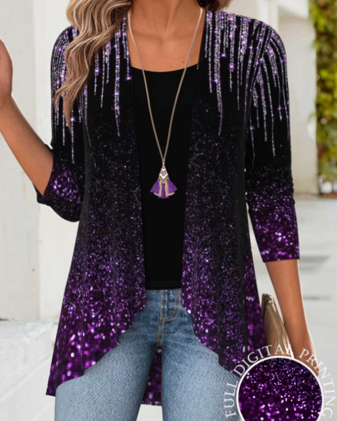 Purple Tummy Coverage Ombre Long Sleeve Lightweight Cardigan