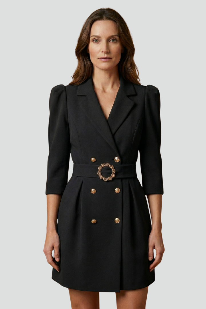 Women’s Blazer Dress with Notched Lapels and Button Front