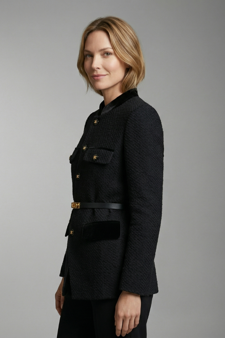 Women’s Blazer with Belted Waist and Button Closure