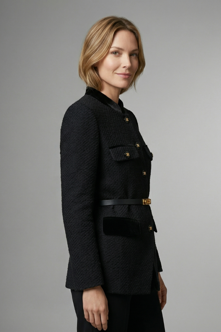 Women’s Blazer with Belted Waist and Button Closure