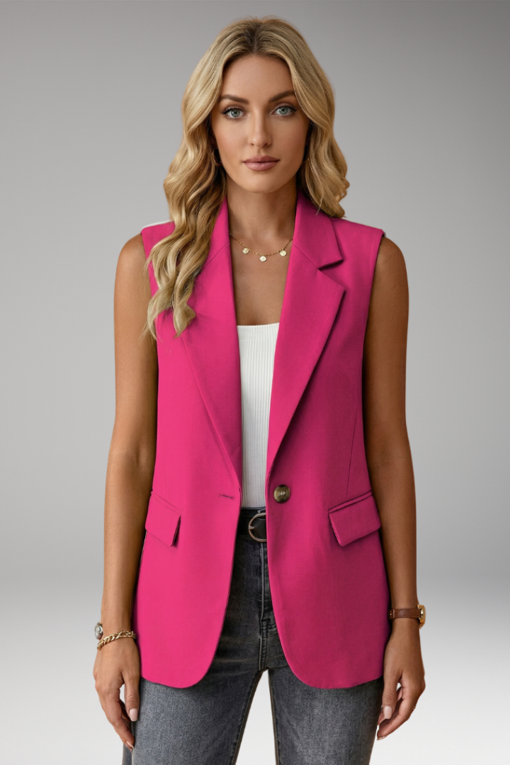 Women’s Sleeveless Blazer with Notch Collar and Pockets