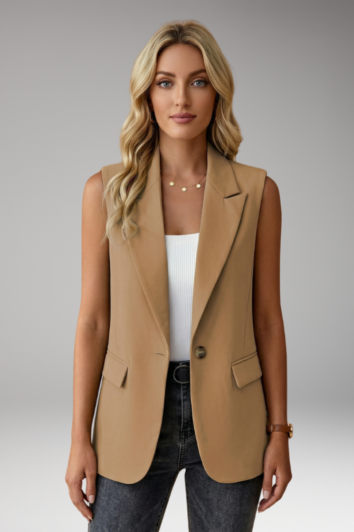 Women’s Sleeveless Blazer with Notch Collar and Pockets