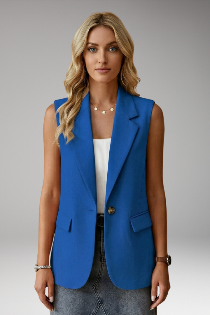 Women’s Sleeveless Blazer with Notch Collar and Pockets
