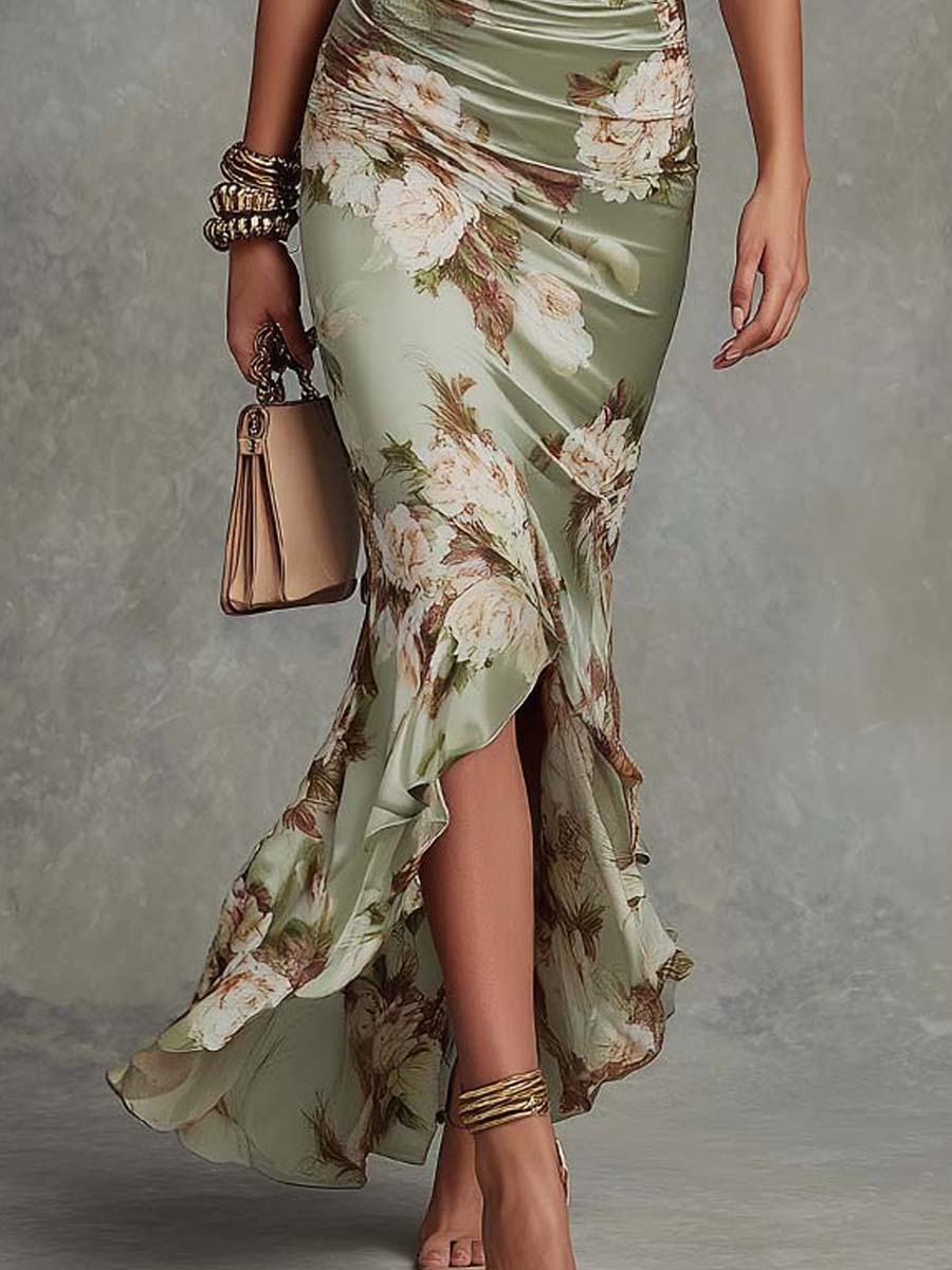 Sage | Bell Sleeve Satin Maxi