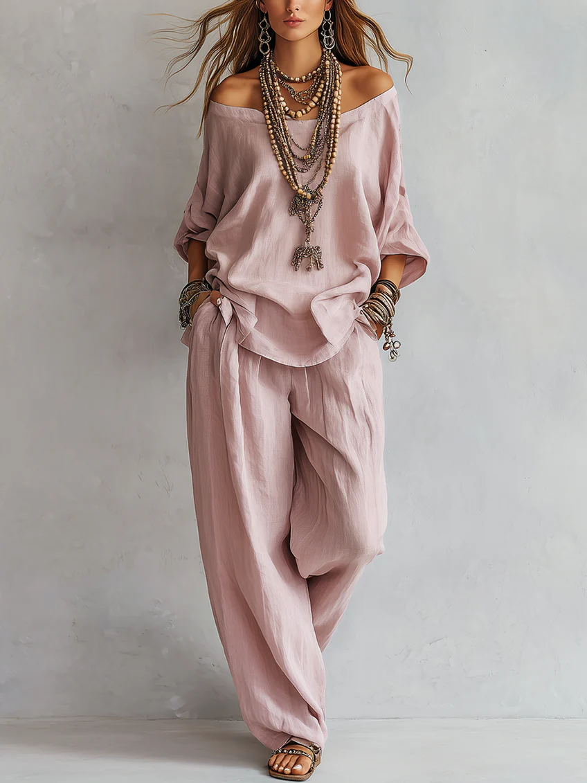Off-shoulder Top And Wide-leg Pants Set