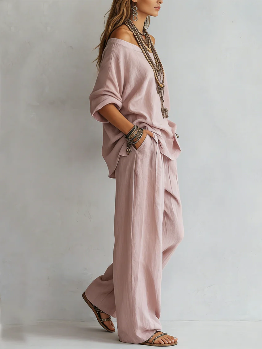 Off-shoulder Top And Wide-leg Pants Set