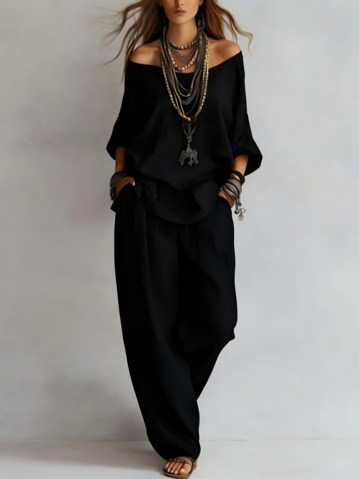 Off-shoulder Top And Wide-leg Pants Set