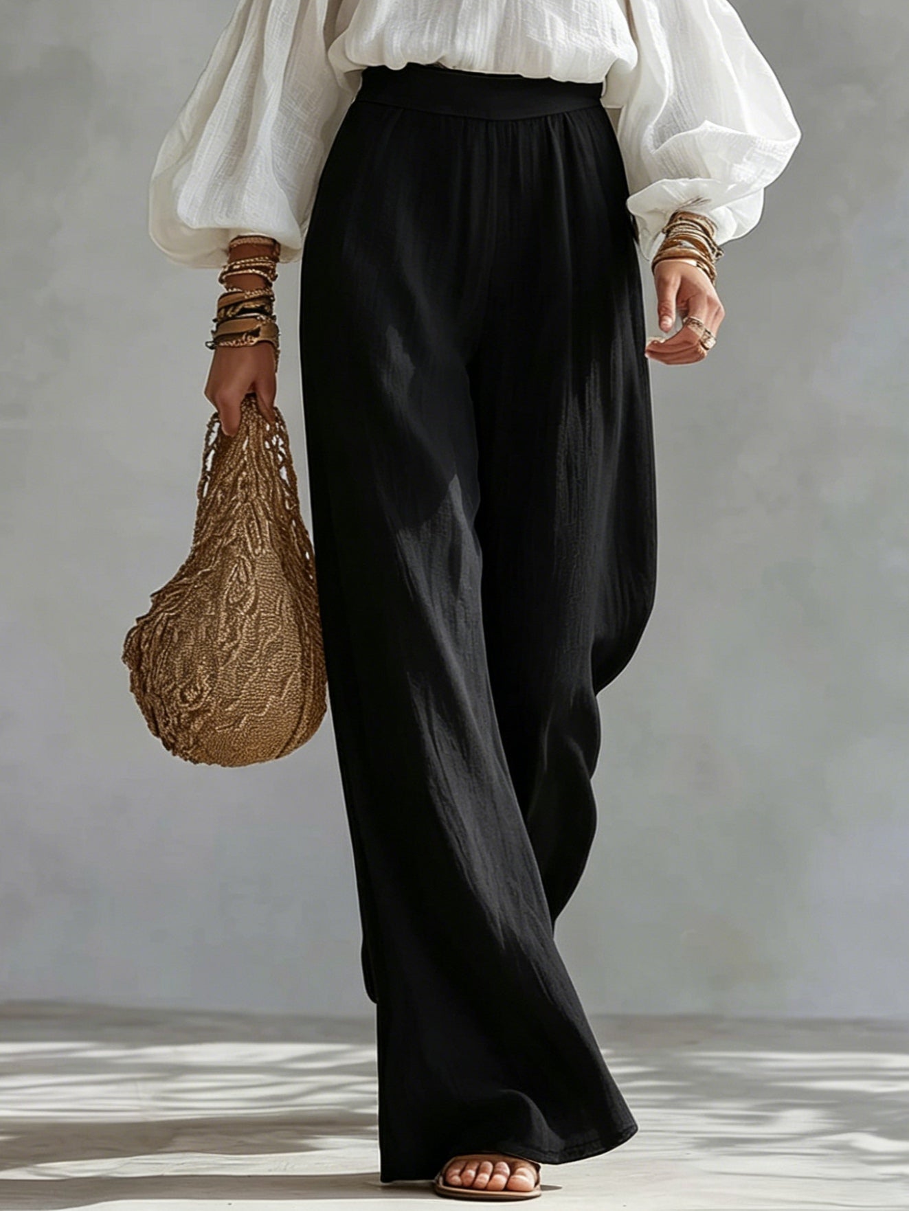 Off-the-shoulder Contrast Wide-leg Pants Set