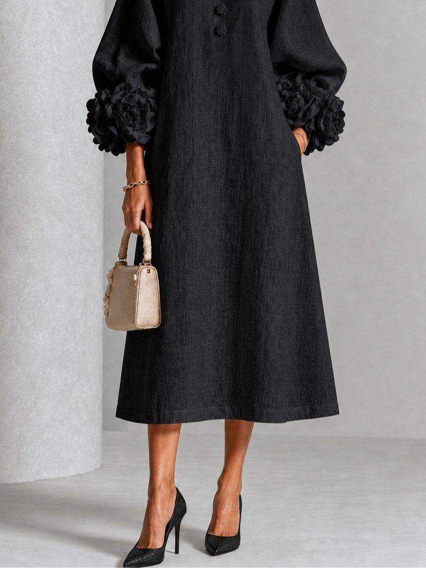 Néva | Black Floral Button-Up Dress