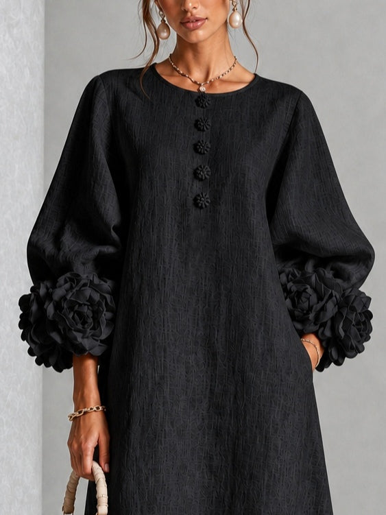 Néva | Black Floral Button-Up Dress