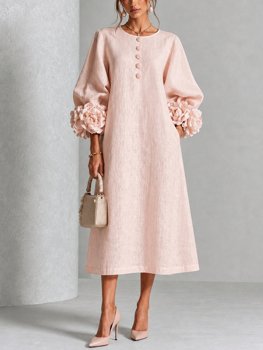 Rosalie | Buttoned Floral Pink Dress