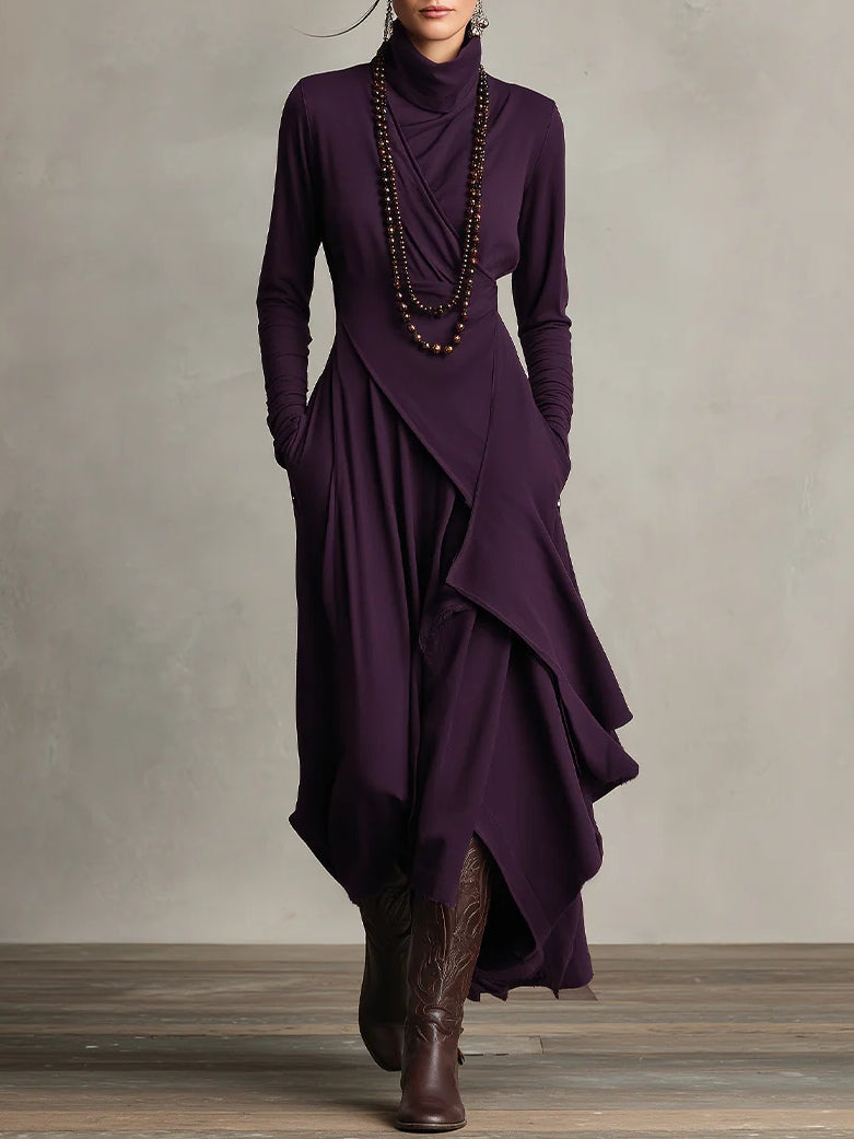 Iris | Asymmetrical Pleated Purple Maxi Dress