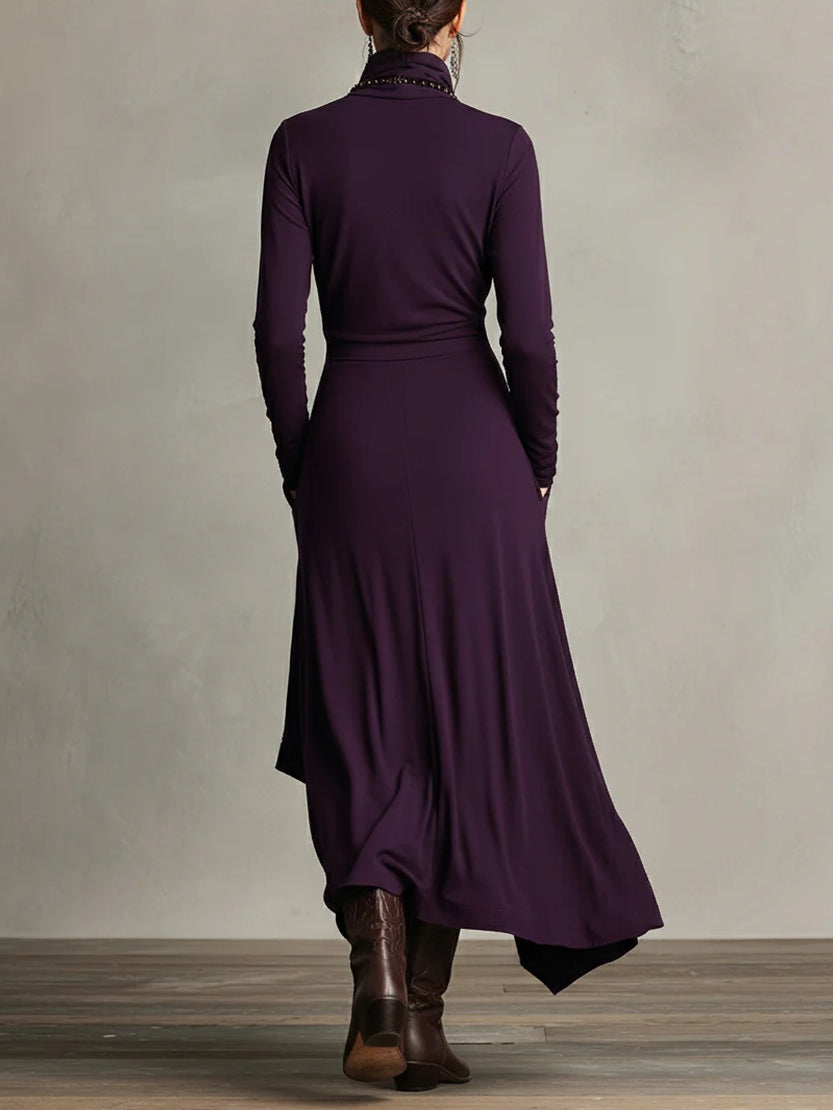 Iris | Asymmetrical Pleated Purple Maxi Dress