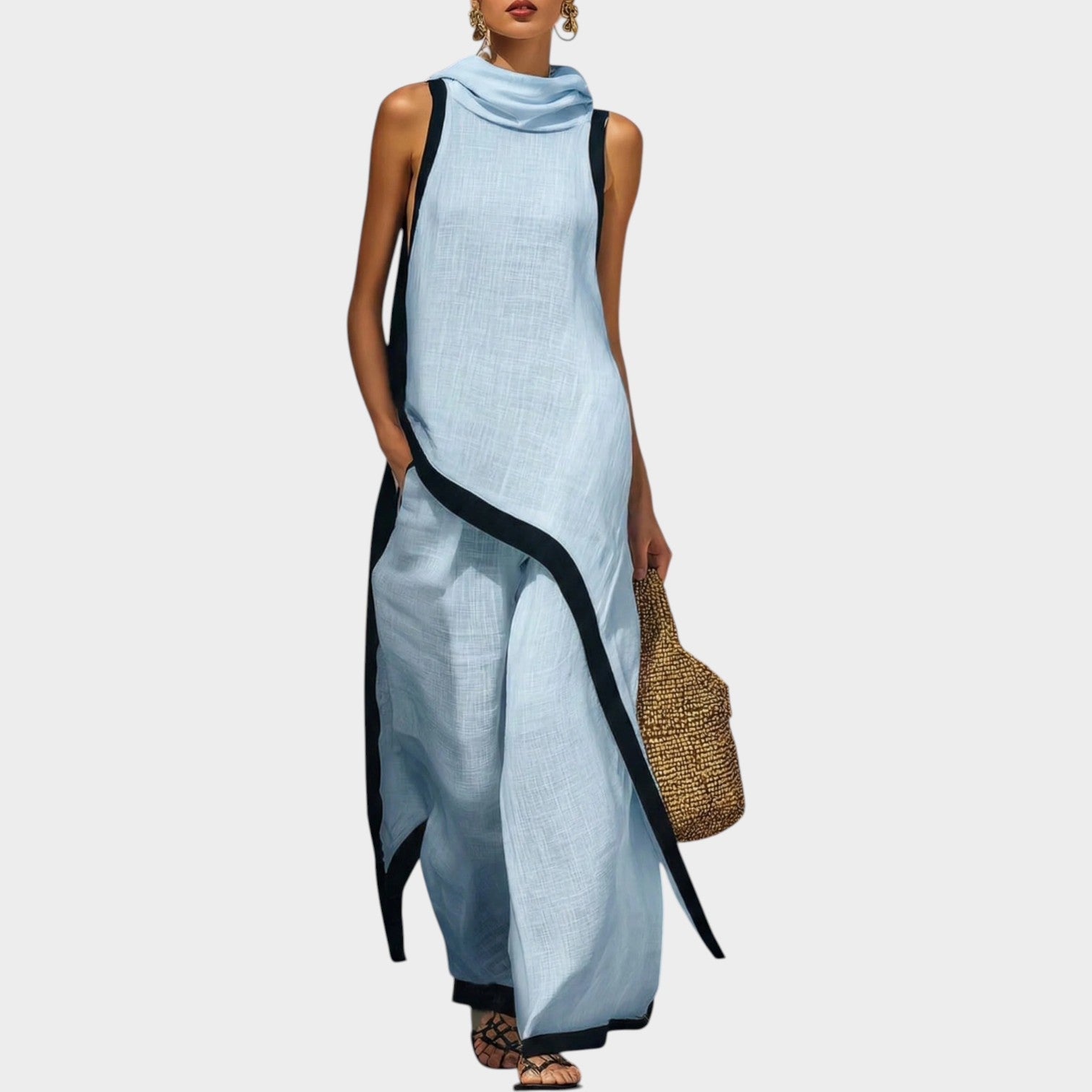 Asymmetric Linen Two-Piece Set