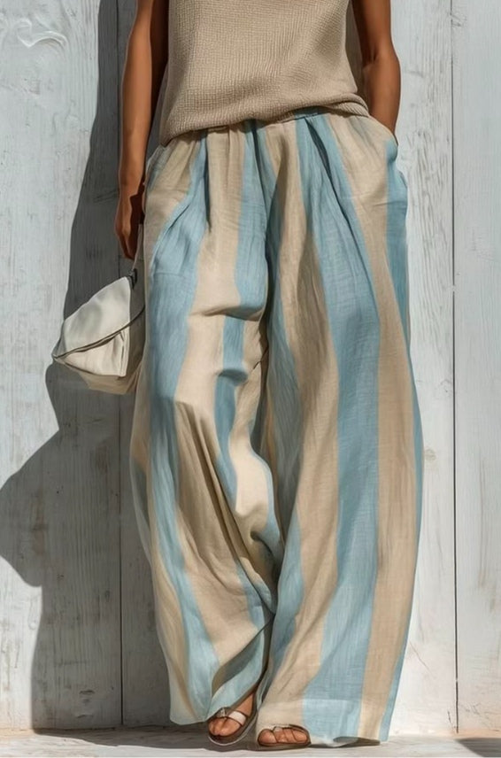 Sleeveless Loose Striped Pants Set